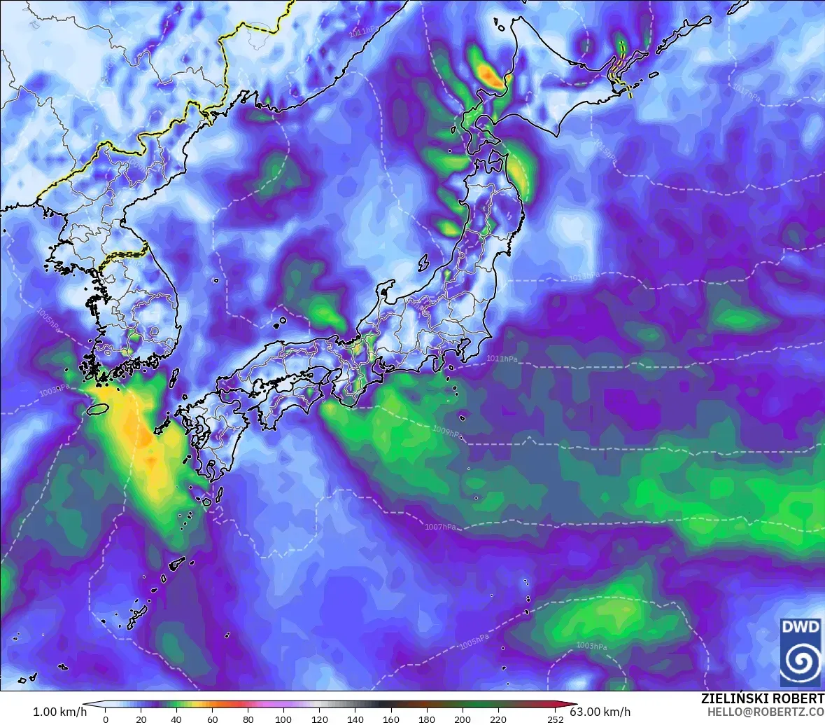 ICON model - Japan, Wind Gusts Peak