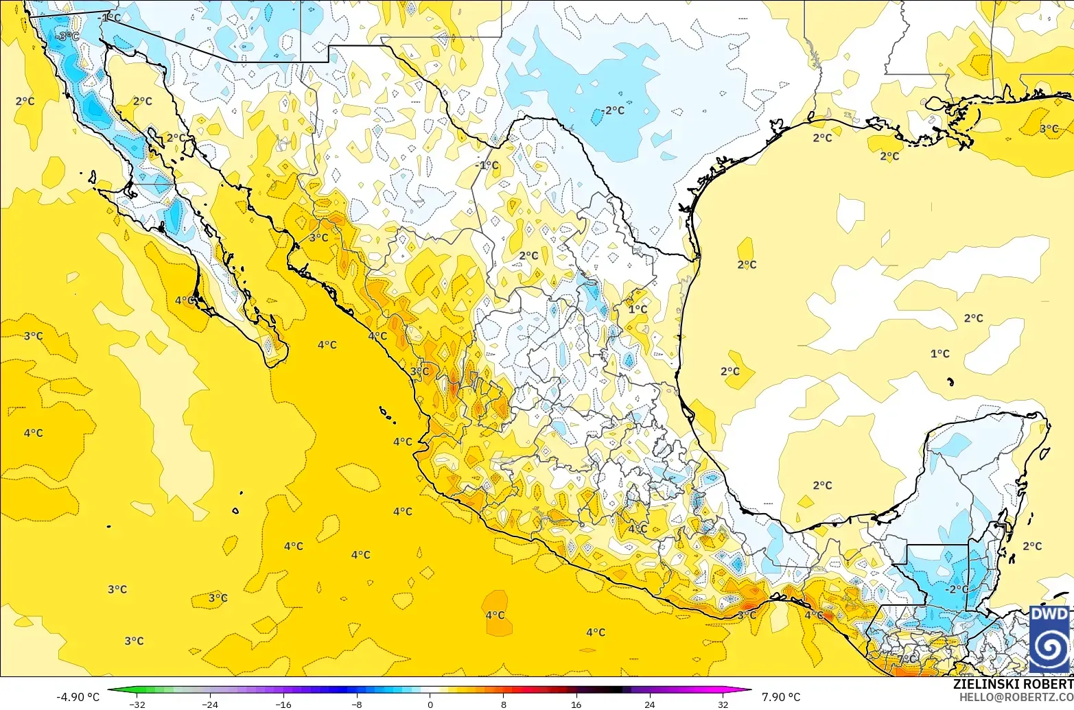 ICON model - Mexico, Temperature at 2m Anomaly