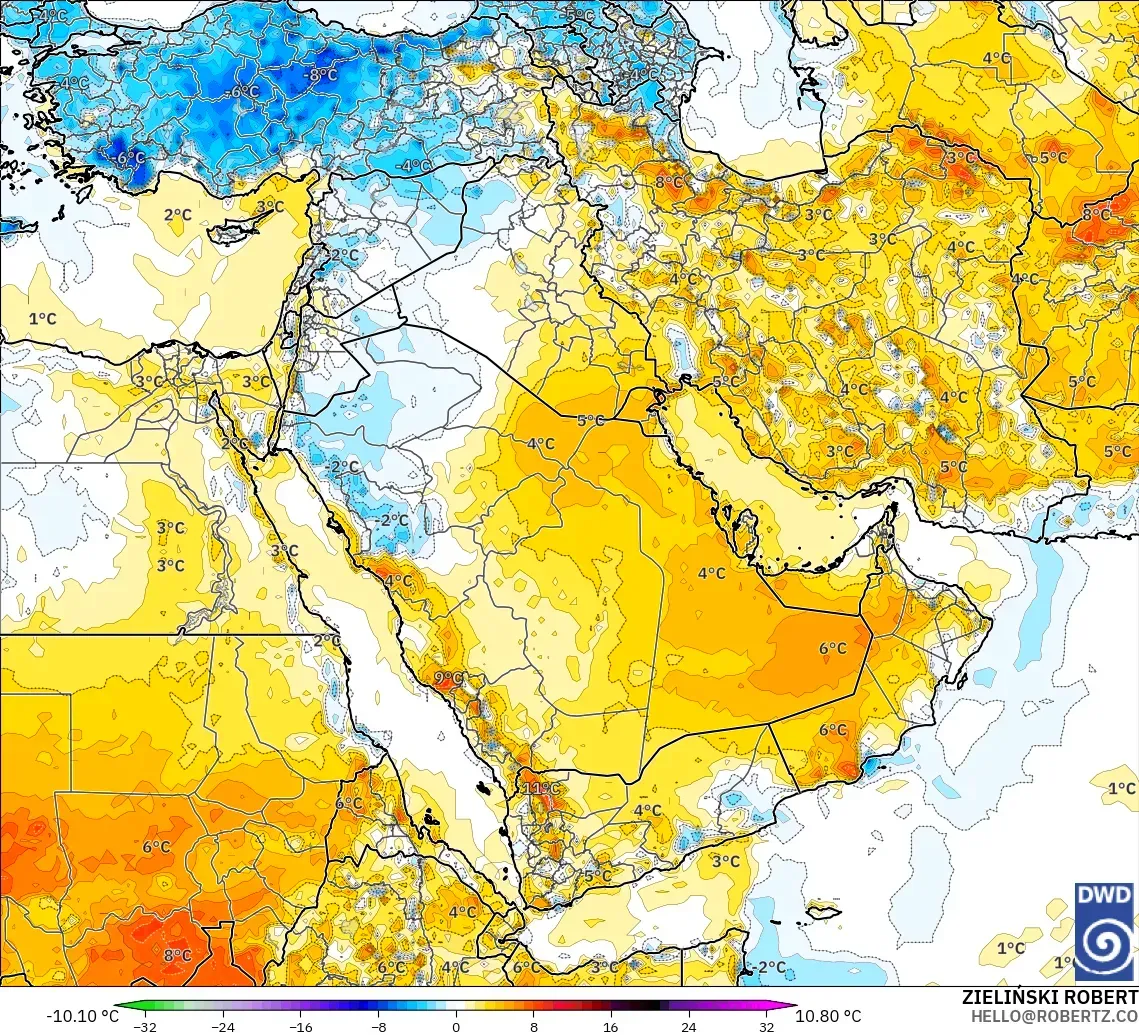 ICON model - Middle East, Temperature at 2m Anomaly