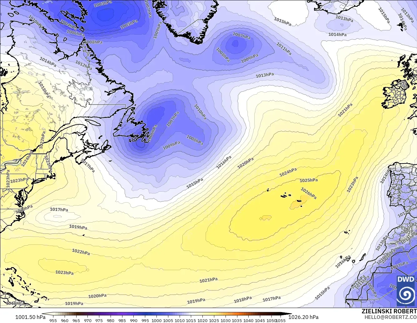 ICON model - North Atlantic, Pressure