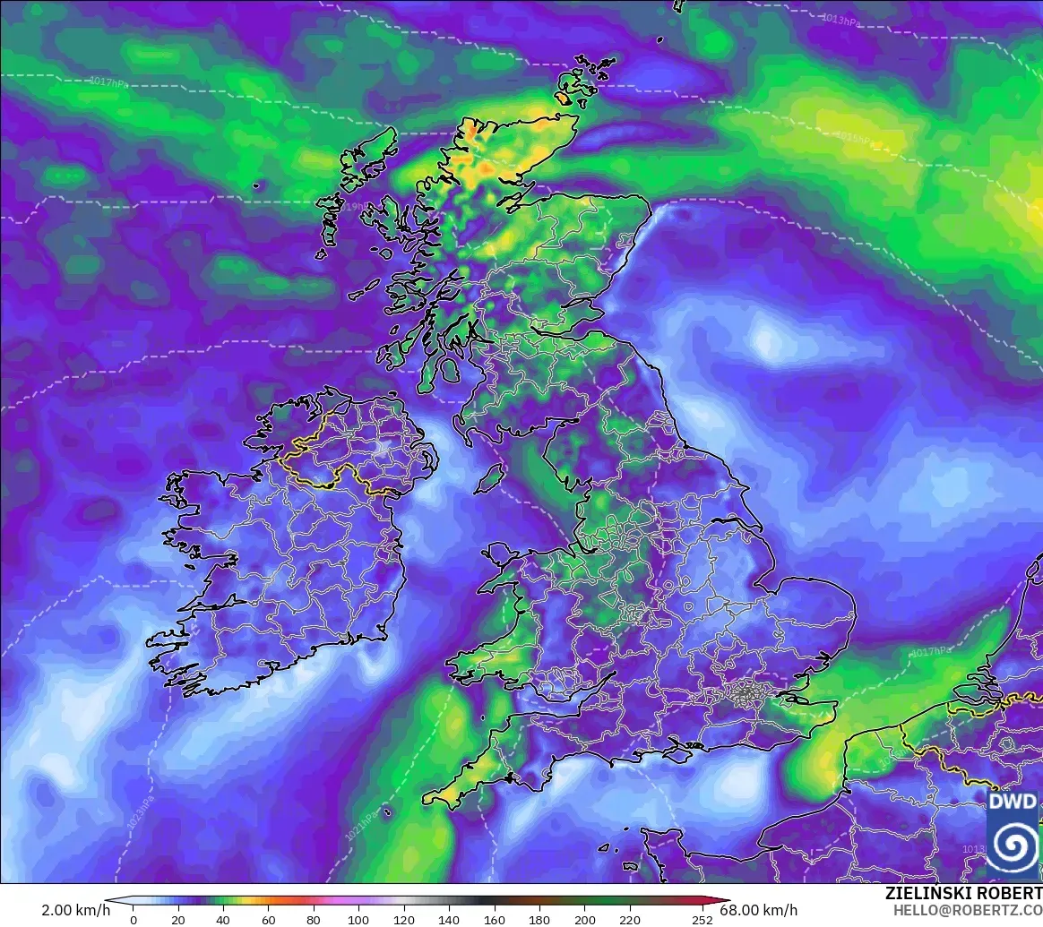 ICON model - United Kingdom, Wind Gusts