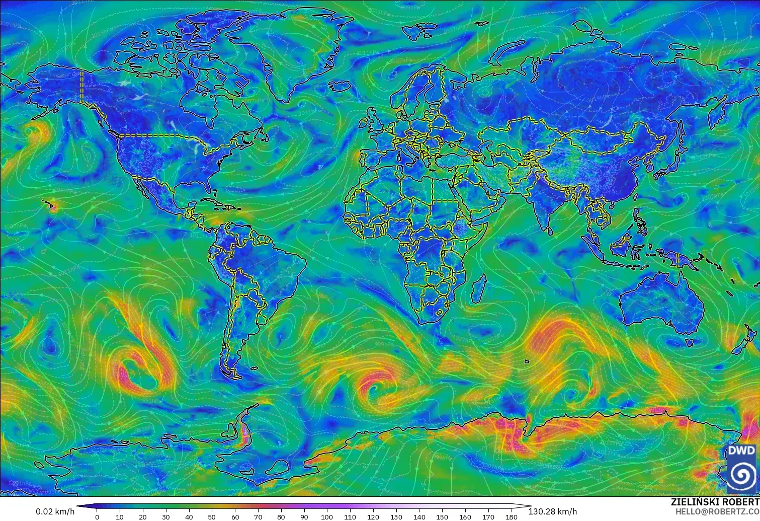 ICON model - World, Wind at 10m