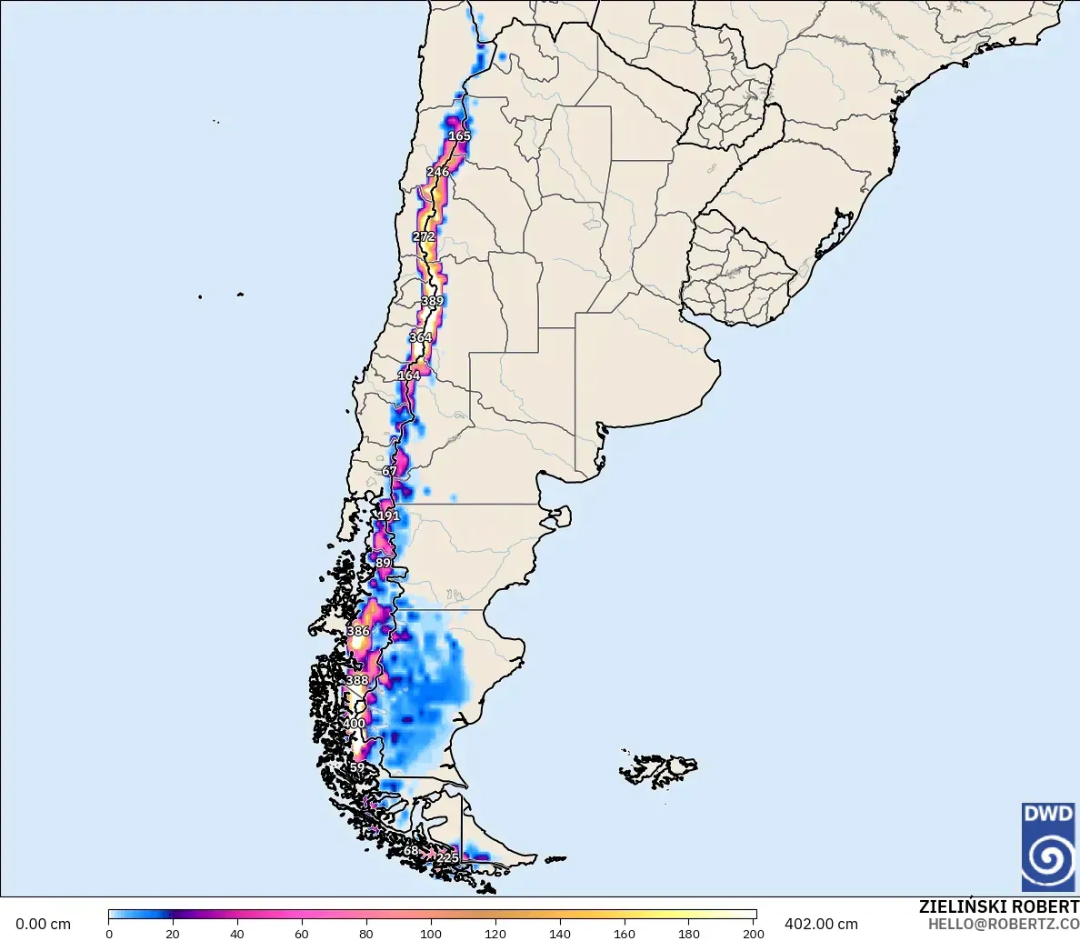 ICON model - Argentina, Snow Depth