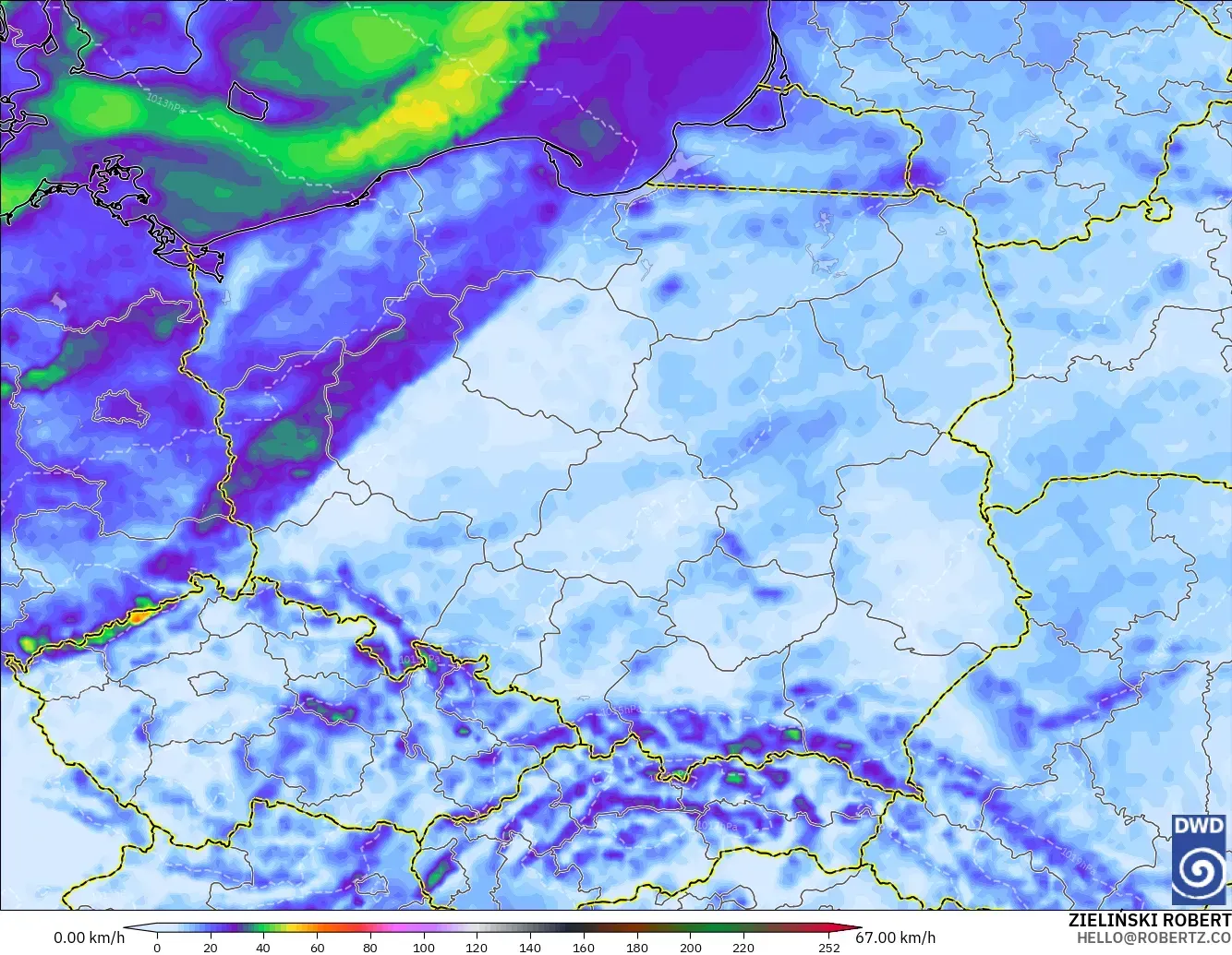 ICON model - Poland, Wind Gusts Peak