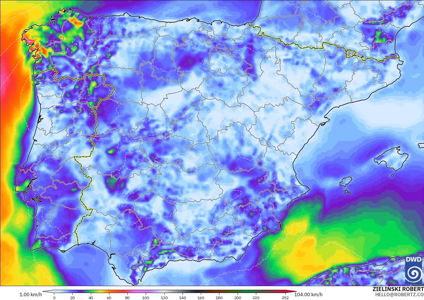ICON model - Spain, Wind Gusts Peak