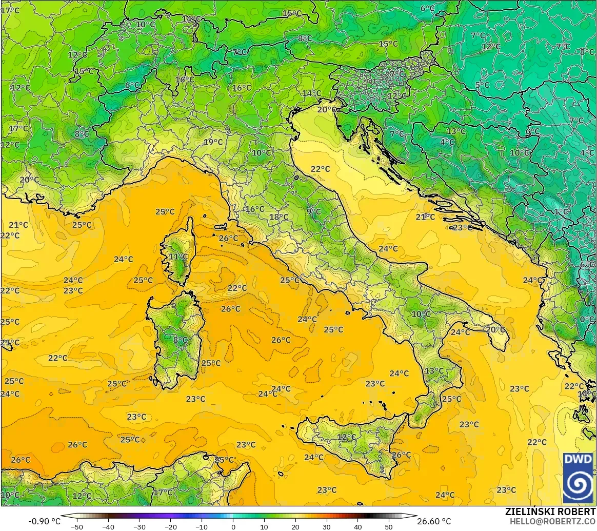 ICON model - Italy, Dewpoint at 2m