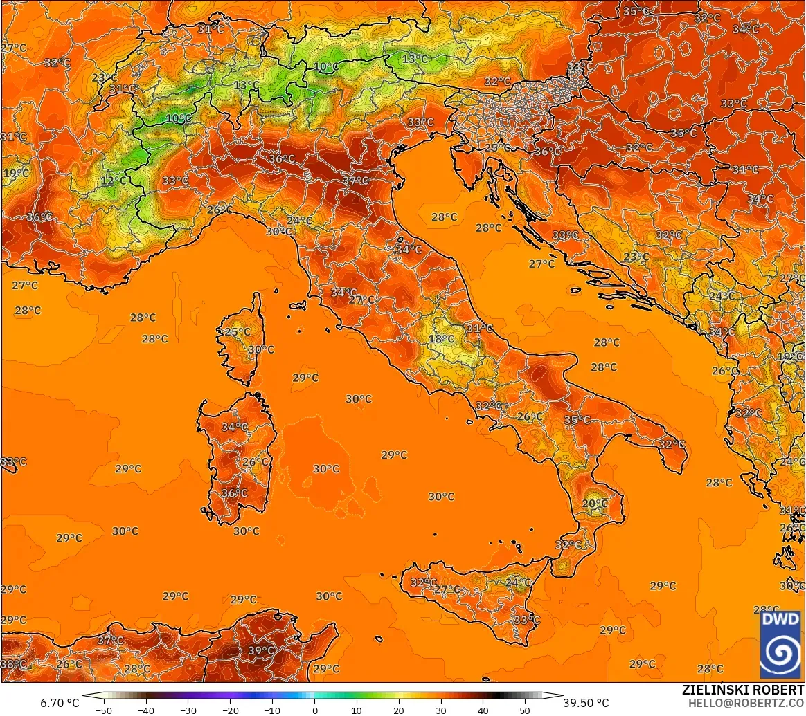 ICON model - Italy, Temperature at 2m
