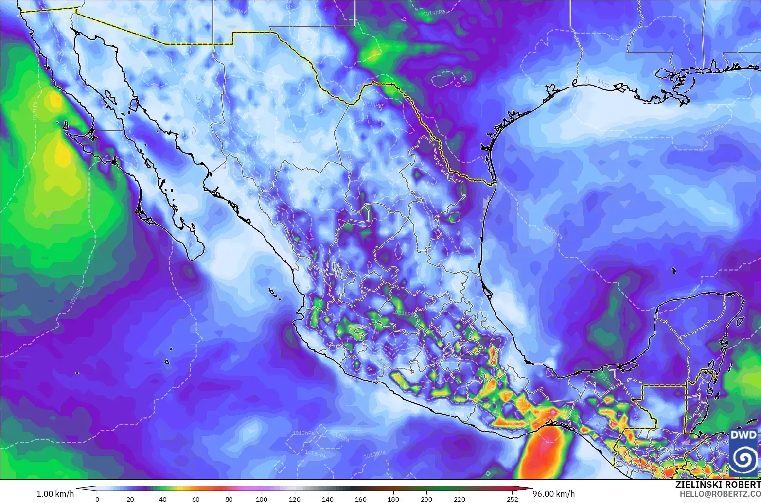 ICON model - Mexico, Wind Gusts Peak