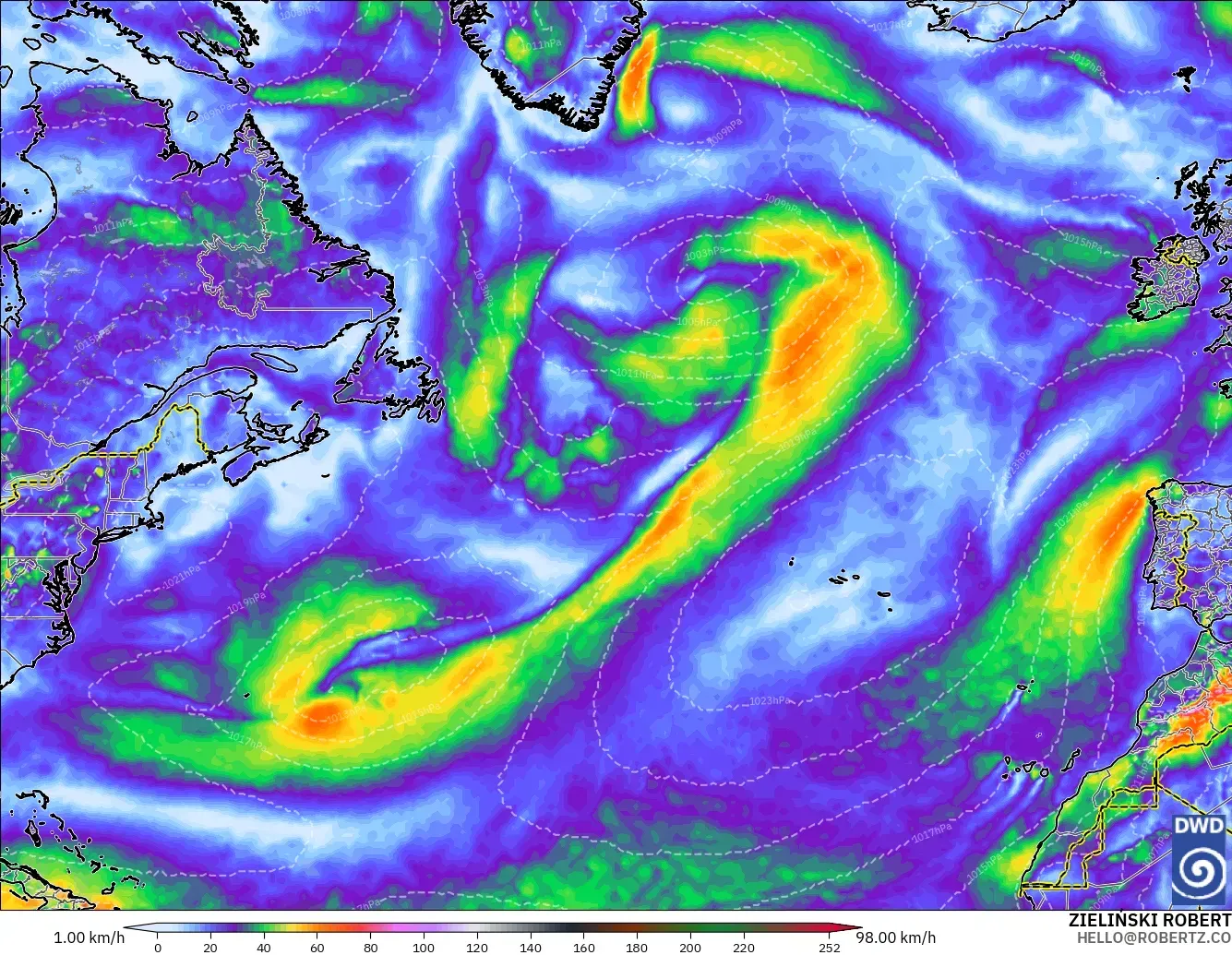 ICON model - North Atlantic, Wind Gusts
