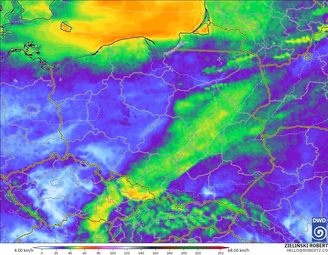 ICON model - Poland, Wind Gusts Peak