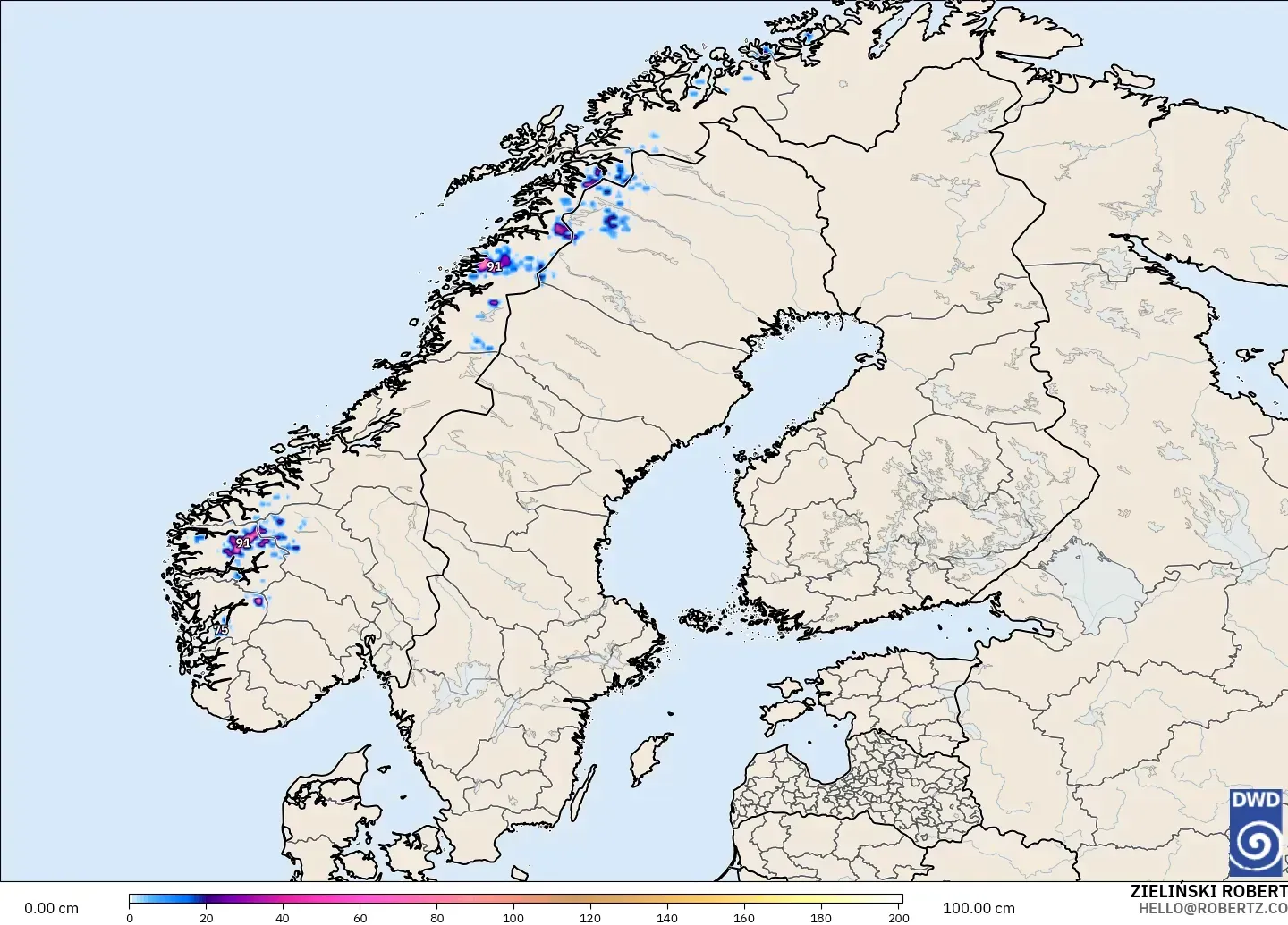 ICON model - Scandinavia, Snow Depth