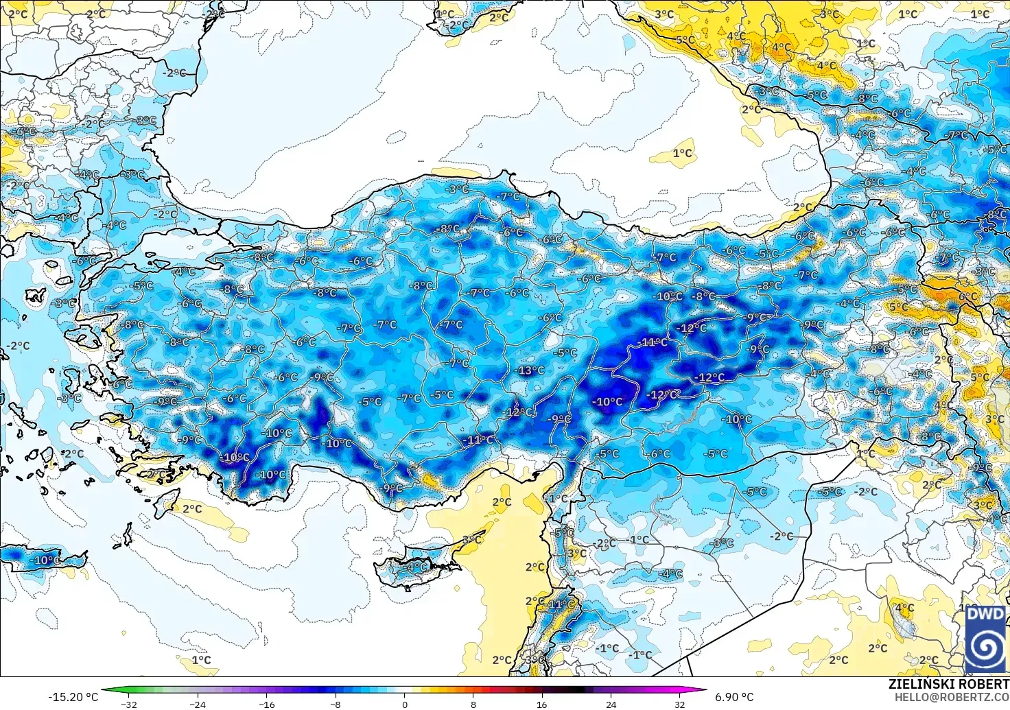 ICON model - Turkey, Temperature at 2m Anomaly