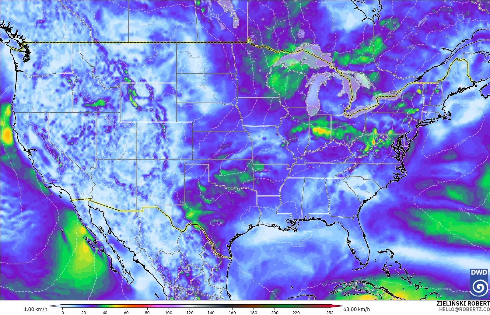 ICON model - United States, Wind Gusts Peak