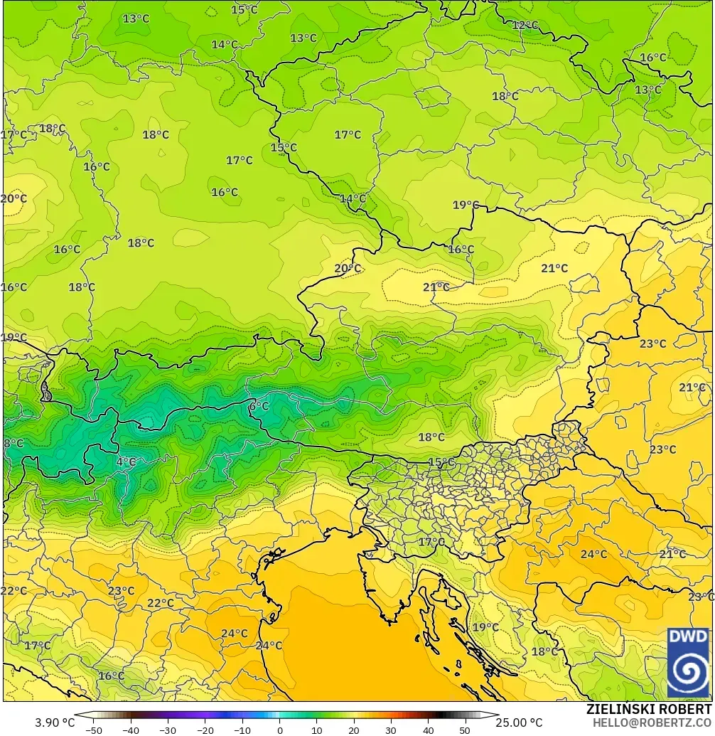 ICON model - Austria, Temperature at 850hPa