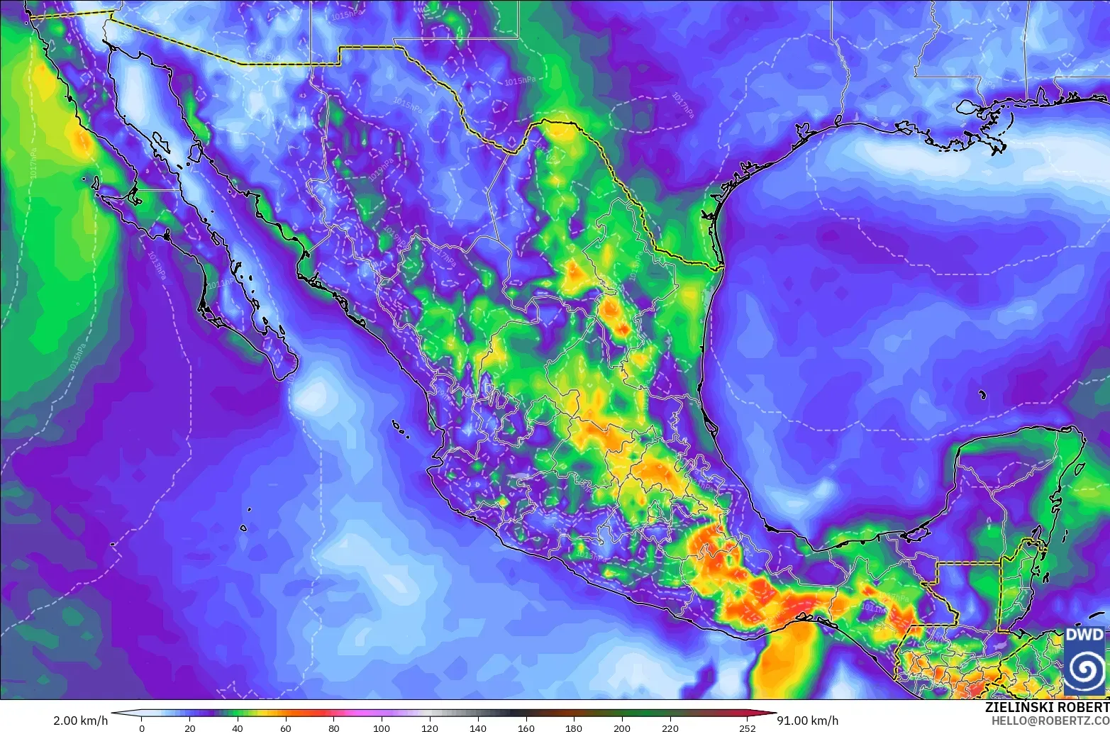 ICON model - Mexico, Wind Gusts Peak