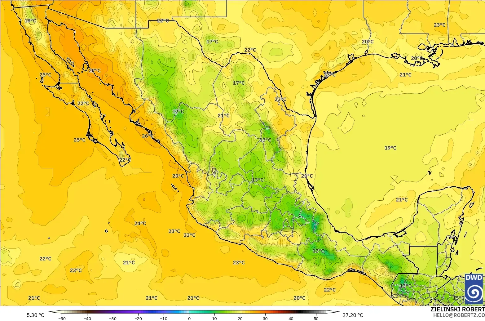 ICON model - Mexico, Temperature at 850hPa