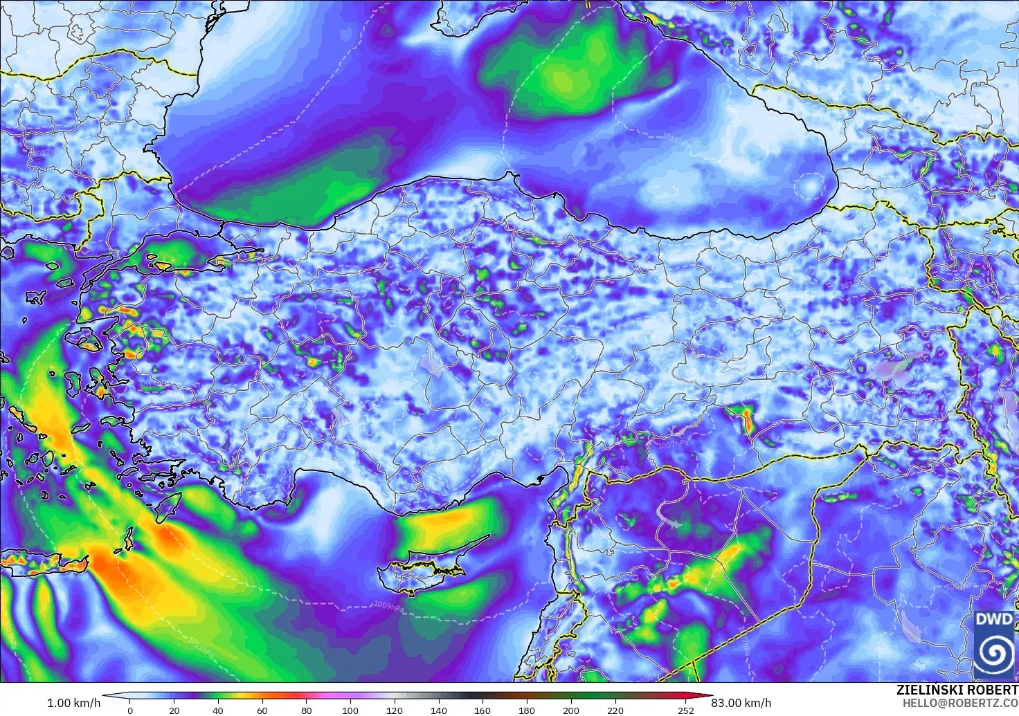 ICON model - Turkey, Wind Gusts Peak