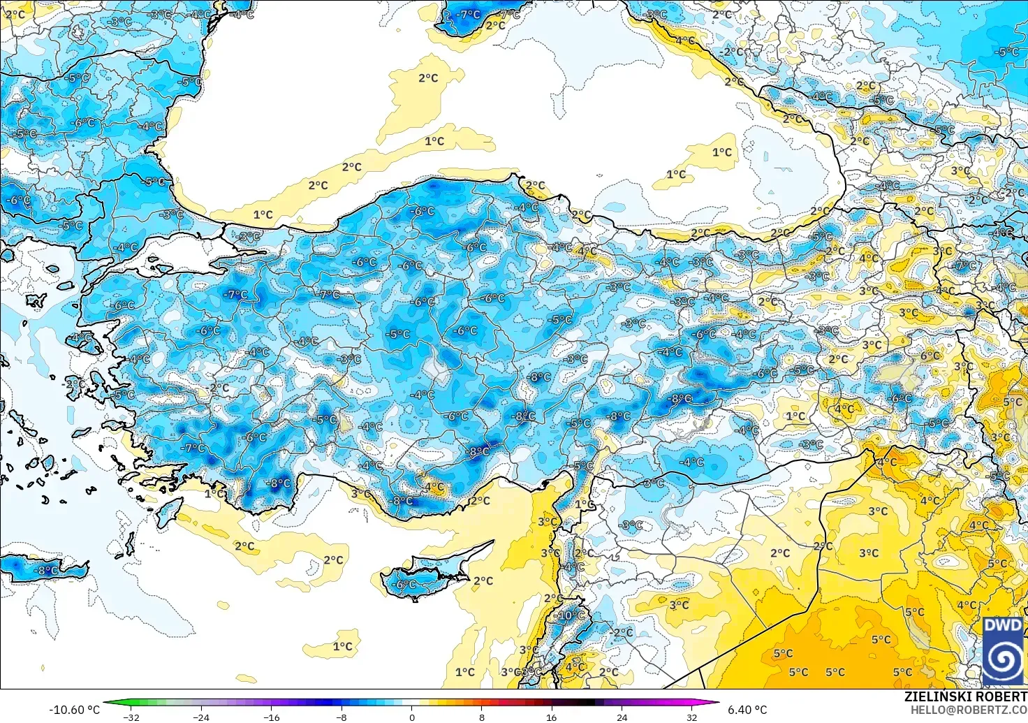 ICON model - Turkey, Temperature at 2m Anomaly