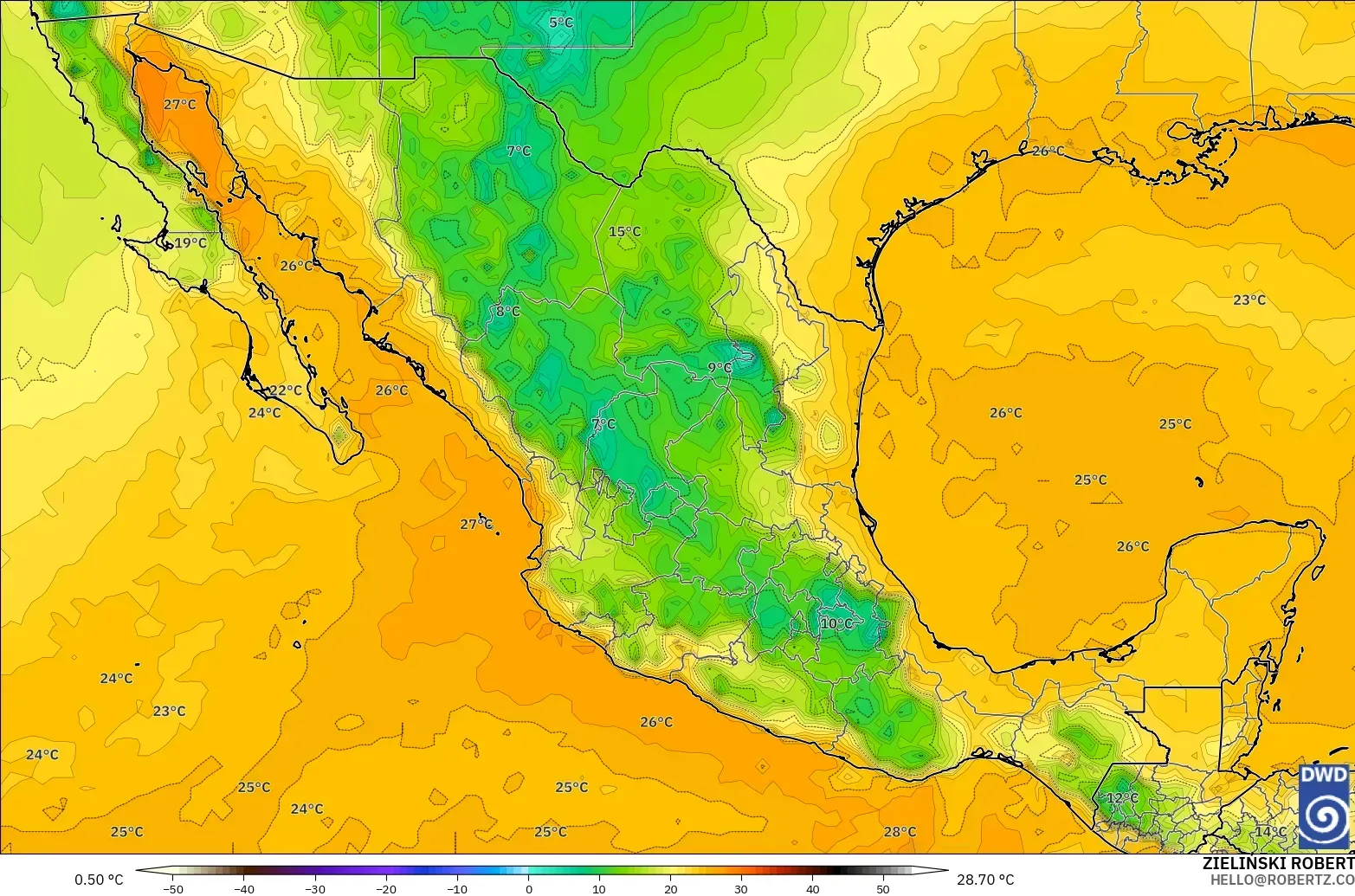 ICON model - Mexico, Dewpoint at 2m