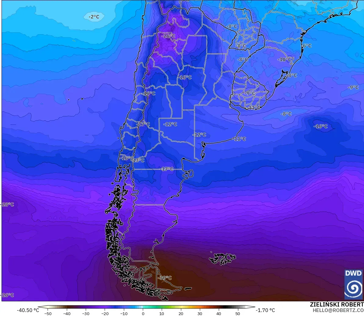 ICON model - Argentina, Temperature at 500hPa