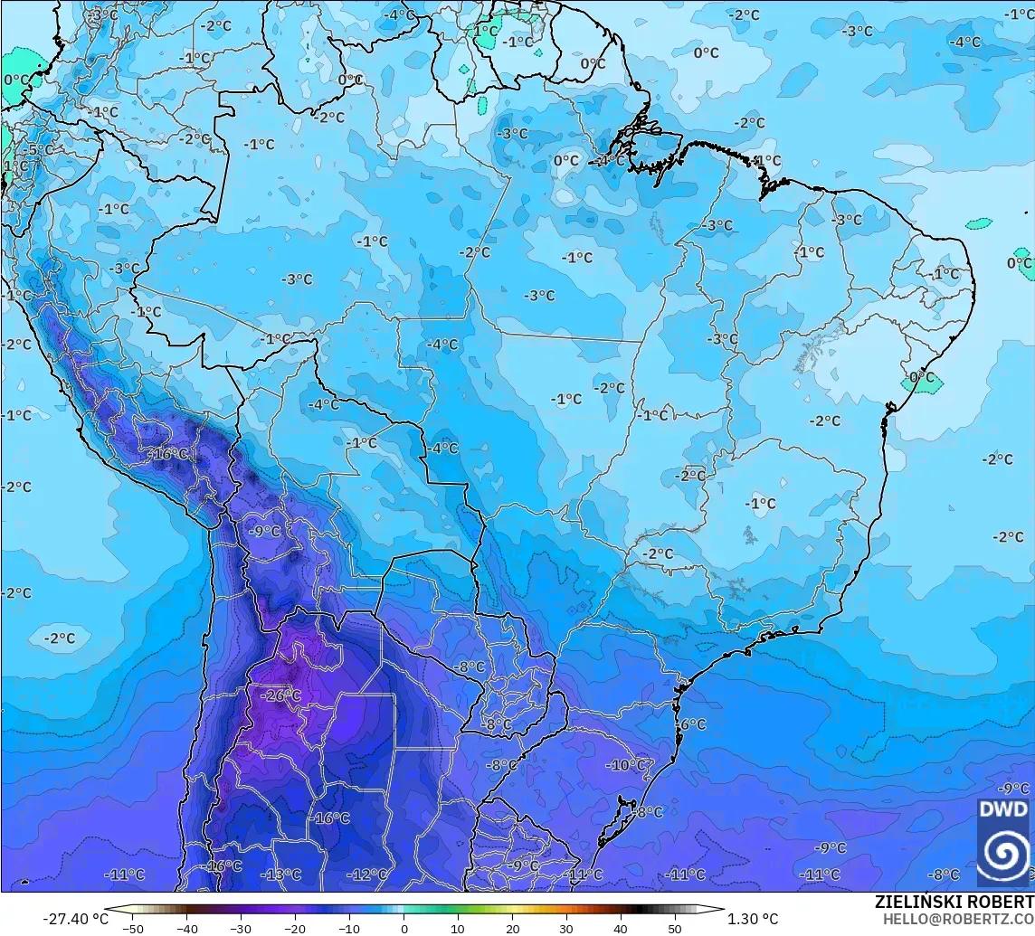 ICON model - Brazil, Temperature at 500hPa