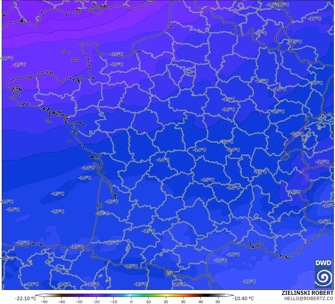 ICON model - France, Temperature at 500hPa