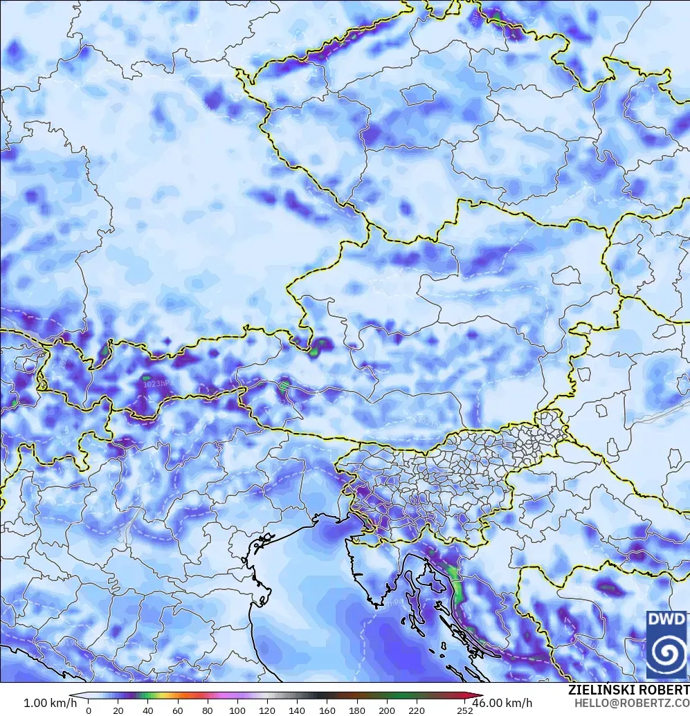 ICON model - Austria, Wind Gusts Peak