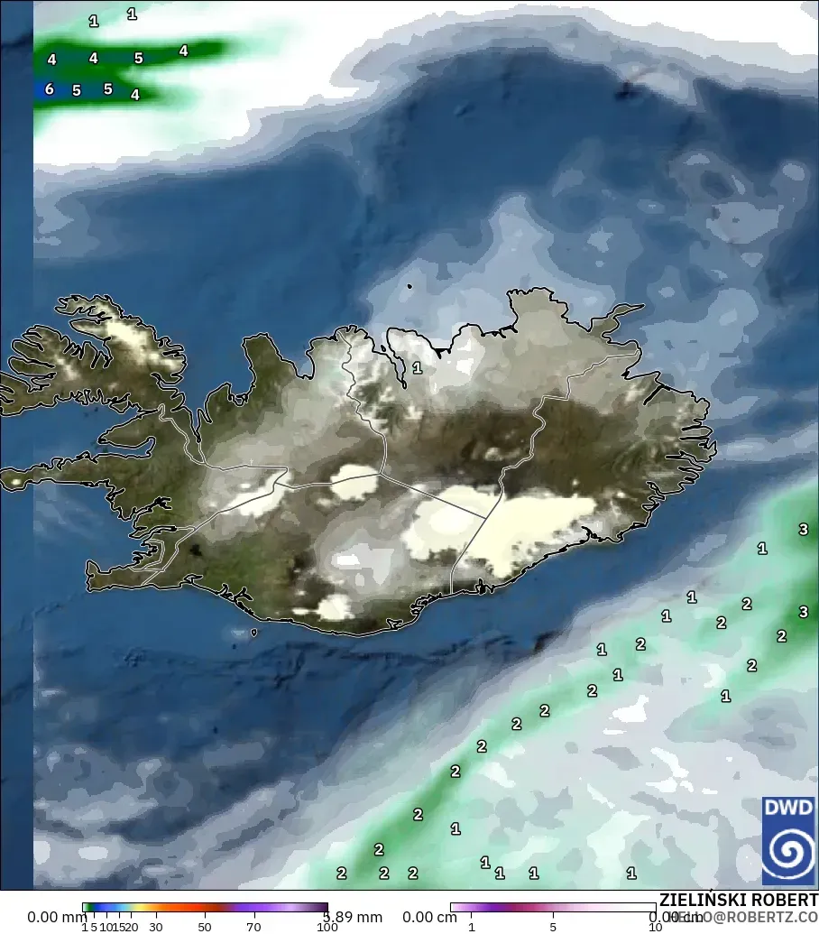 ICON model - Iceland, Precipitation, Clouds, and Pressure