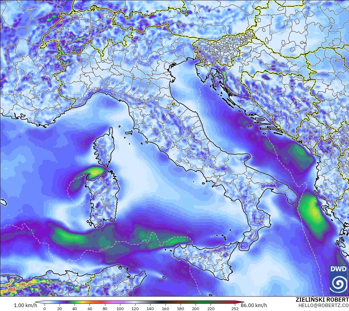 ICON model - Italy, Wind Gusts Peak