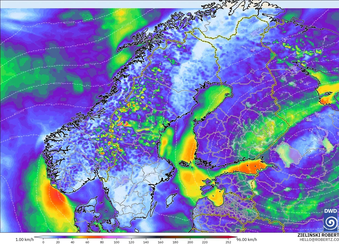 ICON model - Scandinavia, Wind Gusts Peak