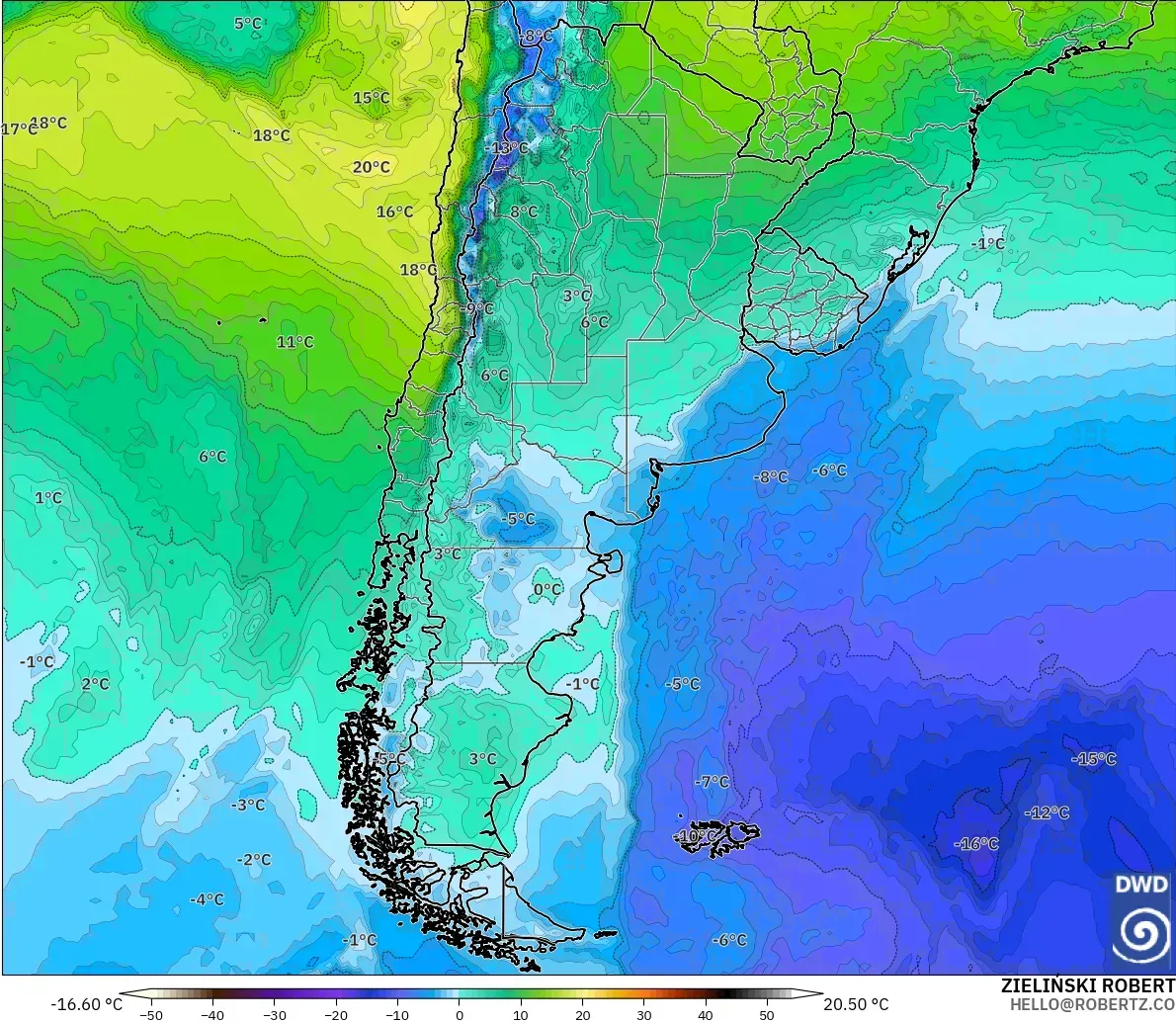 ICON model - Argentina, Temperature at 850hPa