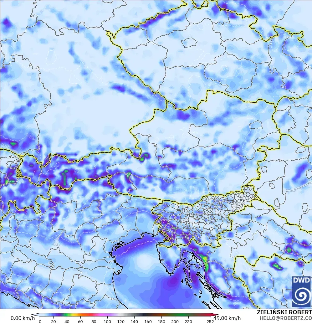ICON model - Austria, Wind Gusts
