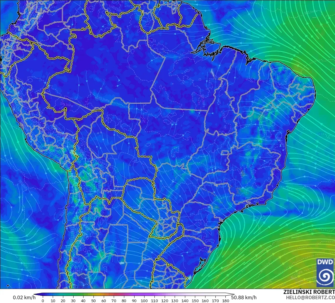 ICON model - Brazil, Wind at 10m
