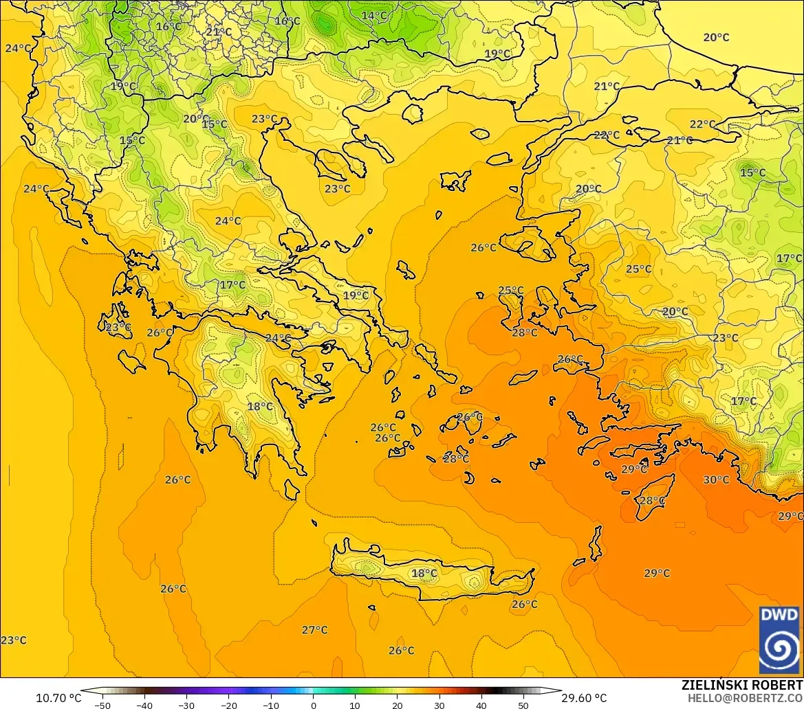 ICON model - Greece, Temperature at 850hPa