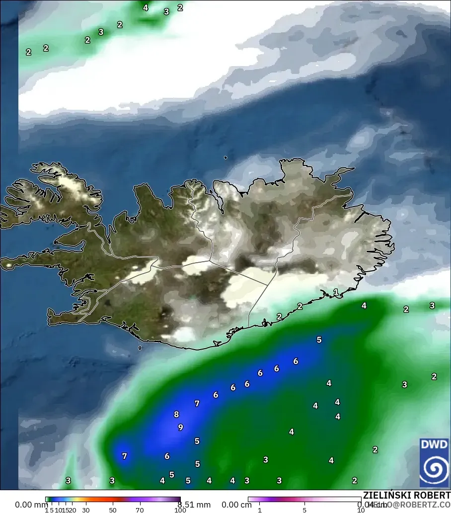 ICON model - Iceland, Precipitation, Clouds, and Pressure