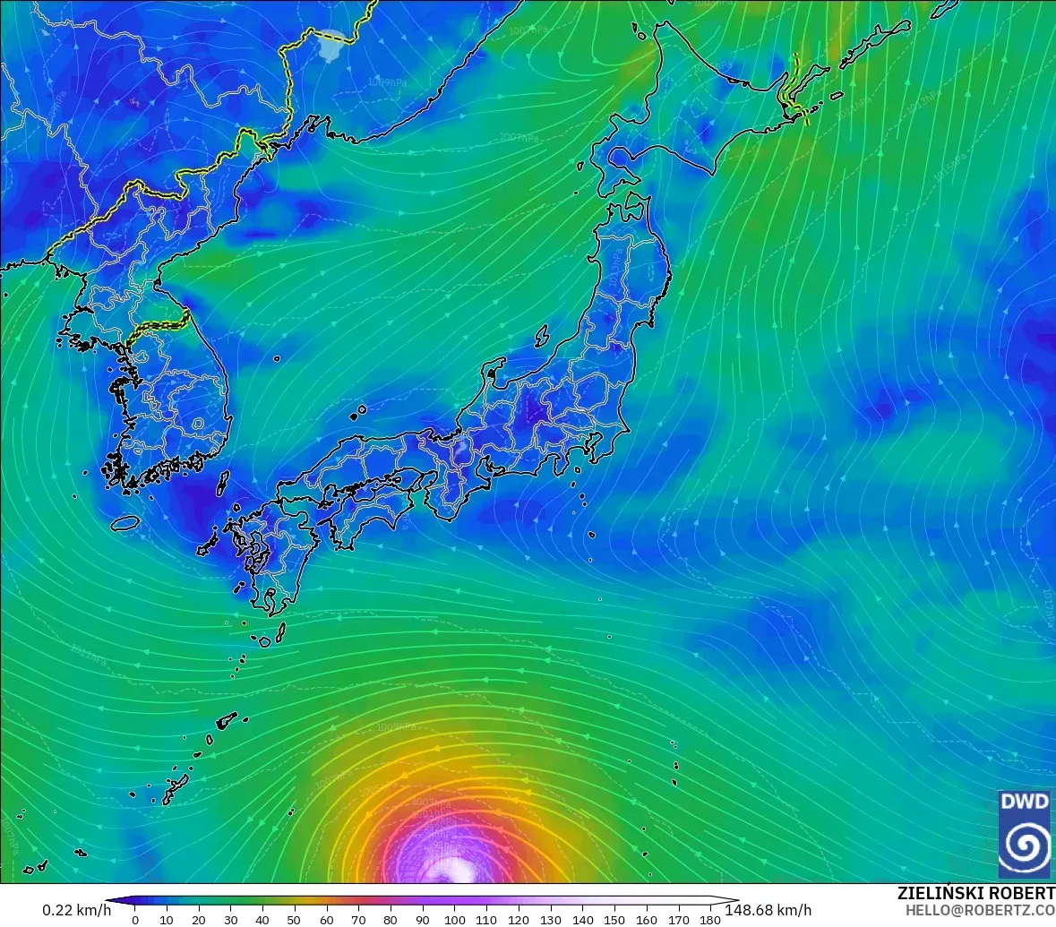 ICON model - Japan, Wind at 10m