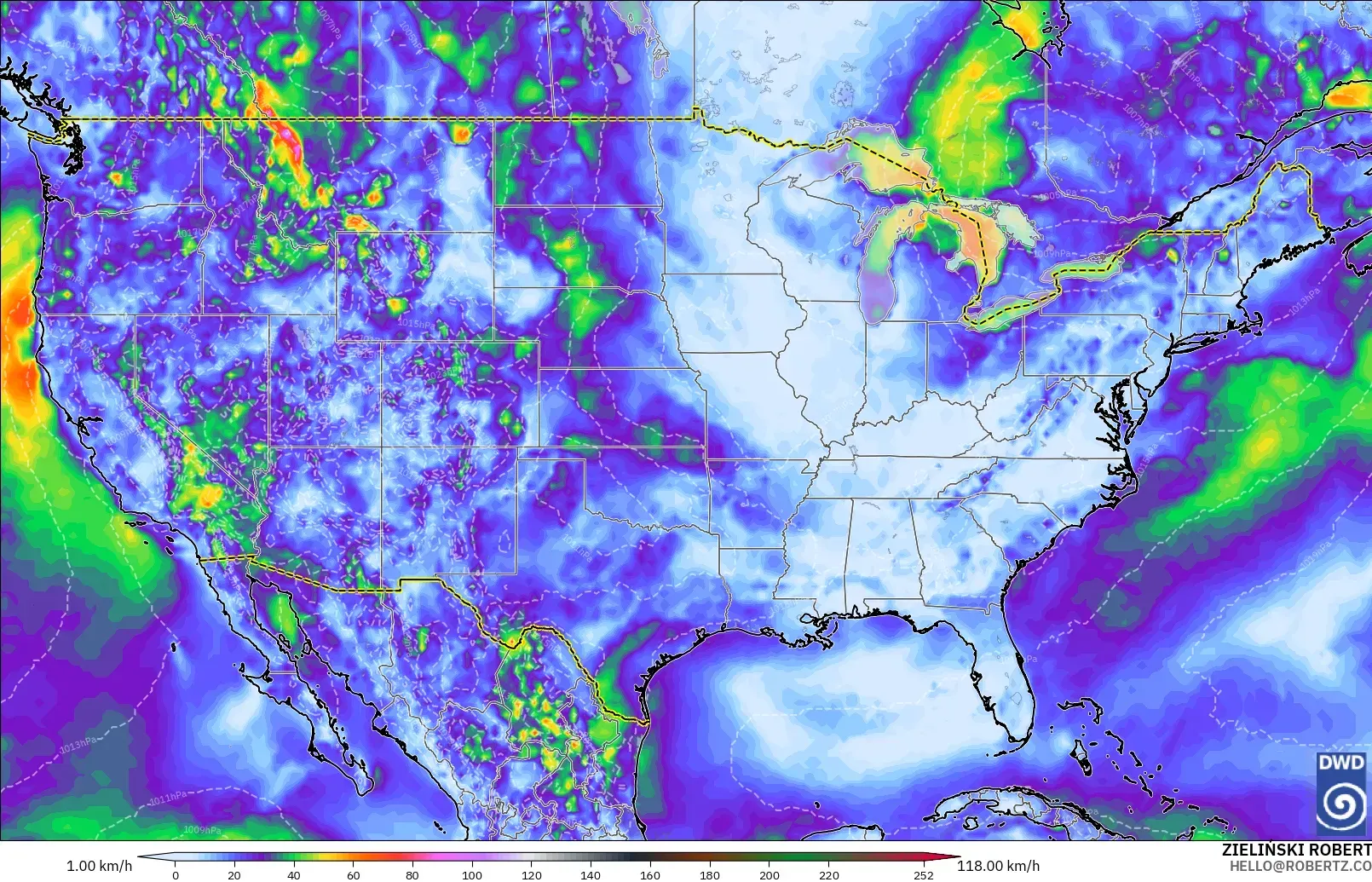 ICON model - United States, Wind Gusts
