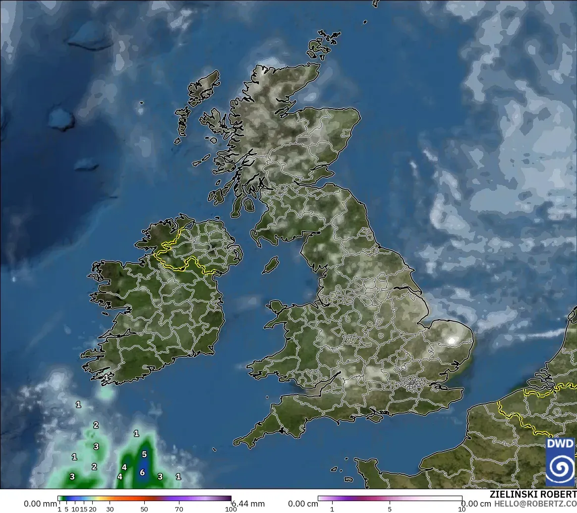 ICON model - United Kingdom, Precipitation, Clouds, and Pressure