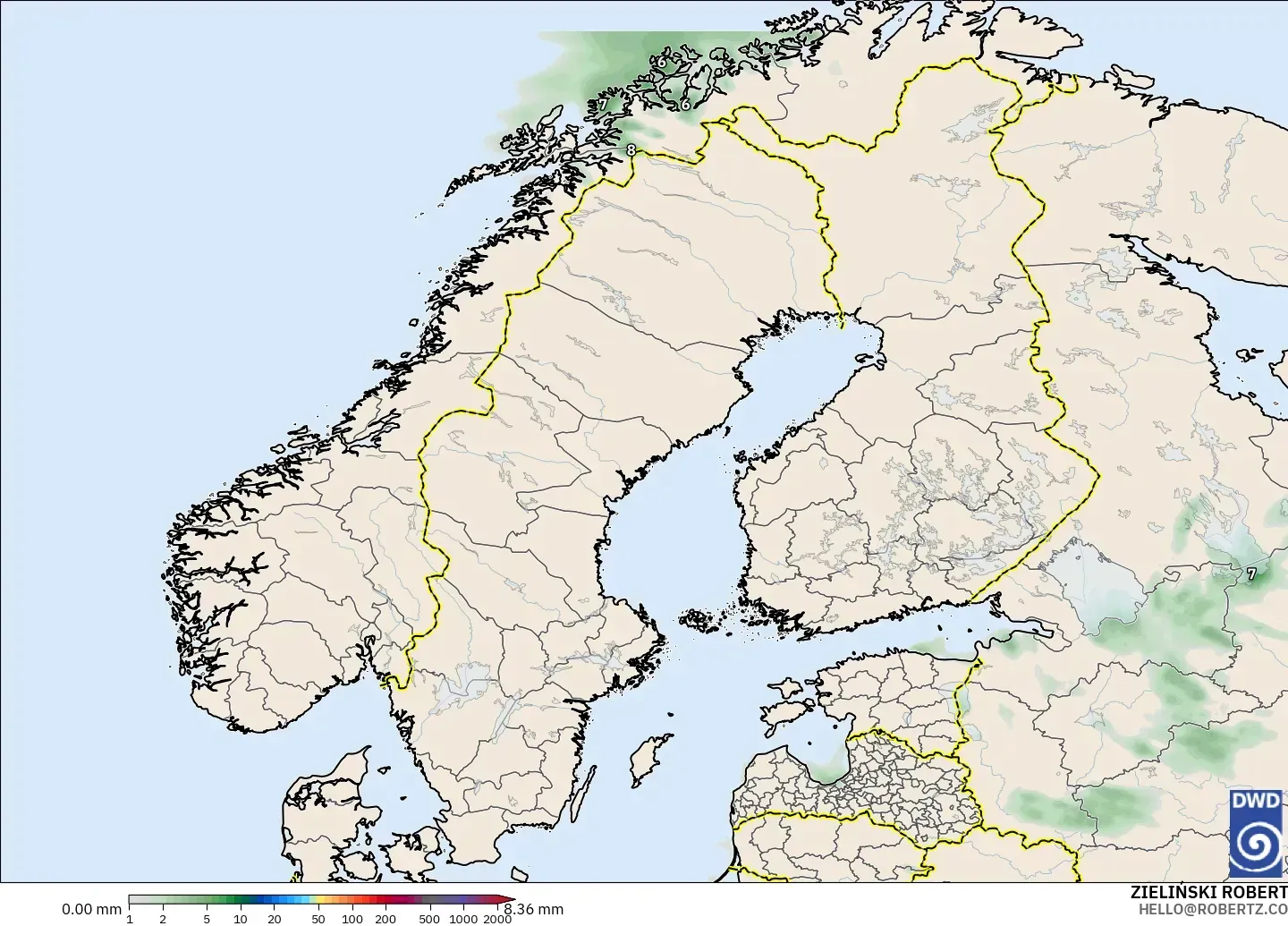 ICON model - Scandinavia, Precipitation Accumulation
