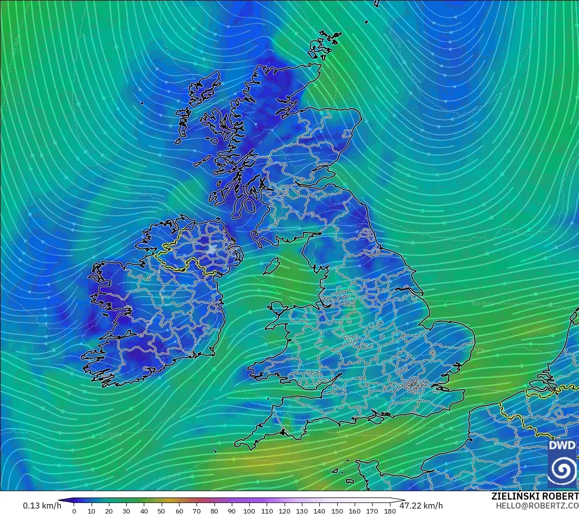 ICON model - United Kingdom, Wind at 10m
