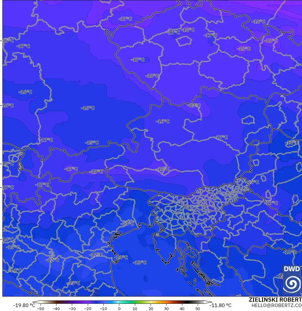 ICON model - Austria, Temperature at 500hPa