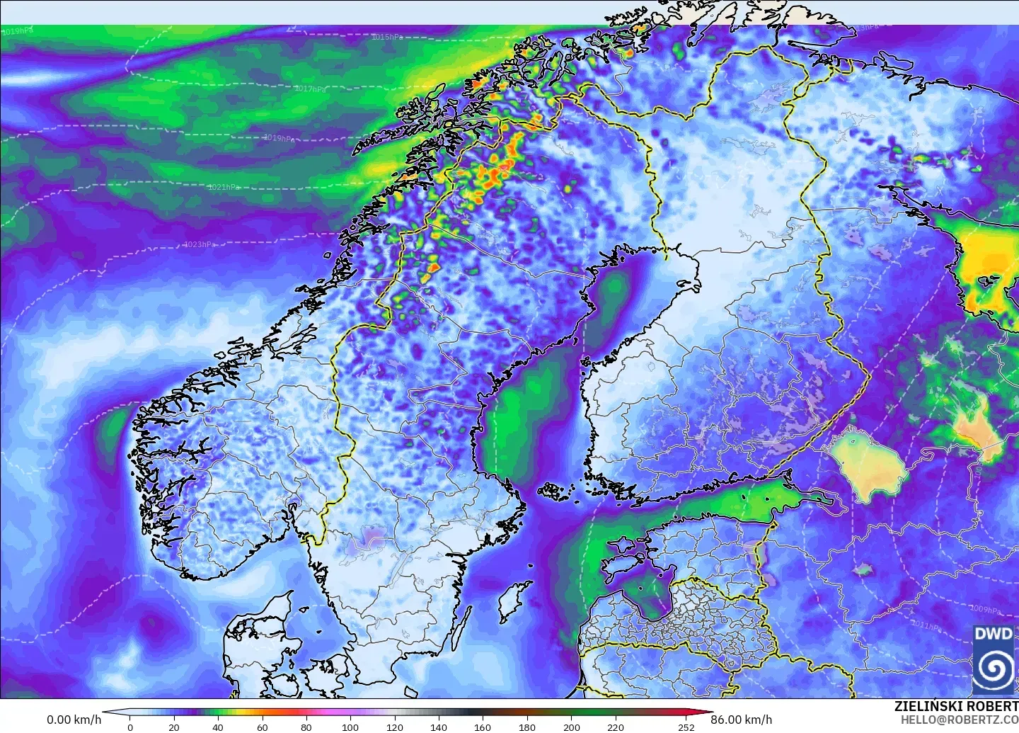 ICON model - Scandinavia, Wind Gusts