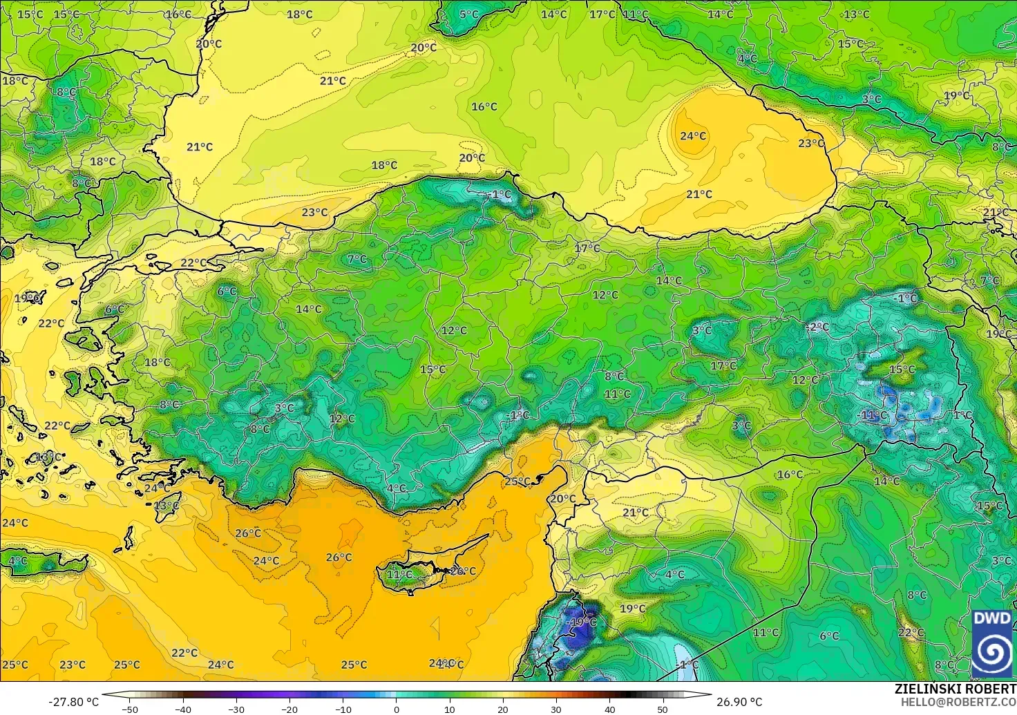 ICON model - Turkey, Dewpoint at 2m