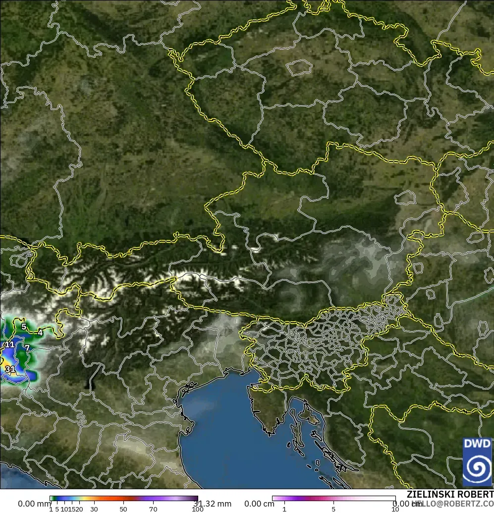 ICON model - Austria, Precipitation, Clouds, and Pressure