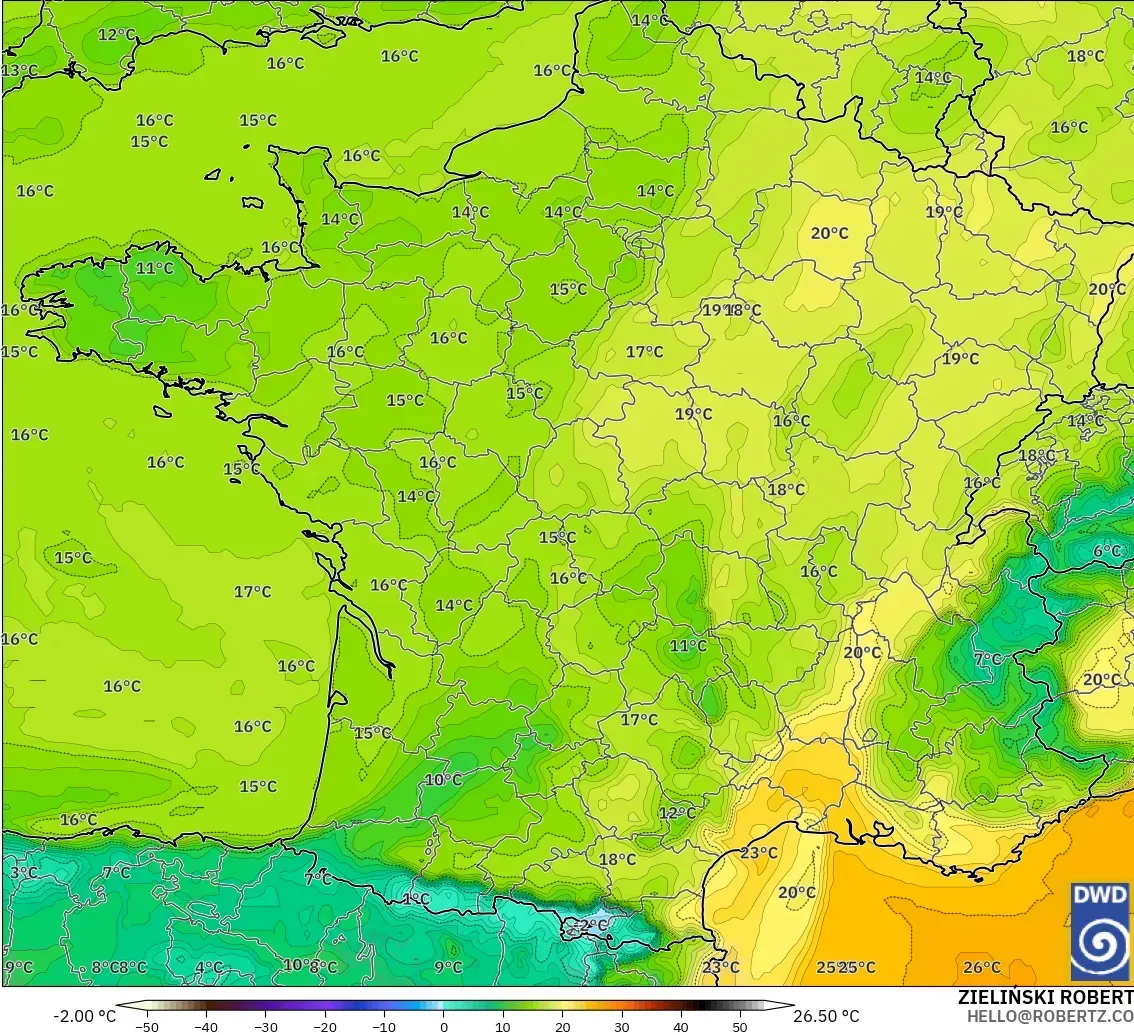 ICON model - France, Dewpoint at 2m