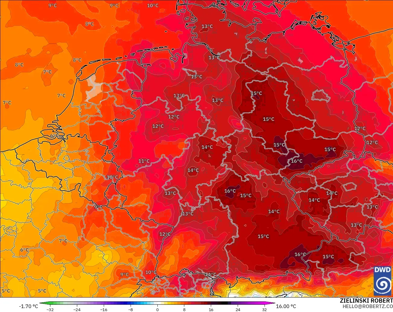 ICON model - Germany, Temperature at 850hPa Anomaly