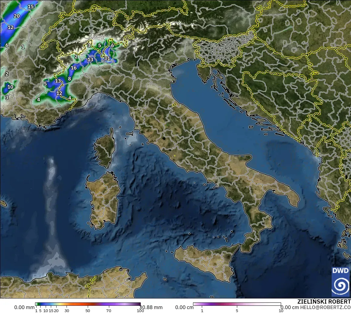 ICON model - Italy, Precipitation, Clouds, and Pressure