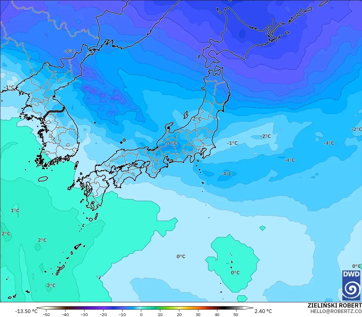 ICON model - Japan, Temperature at 500hPa