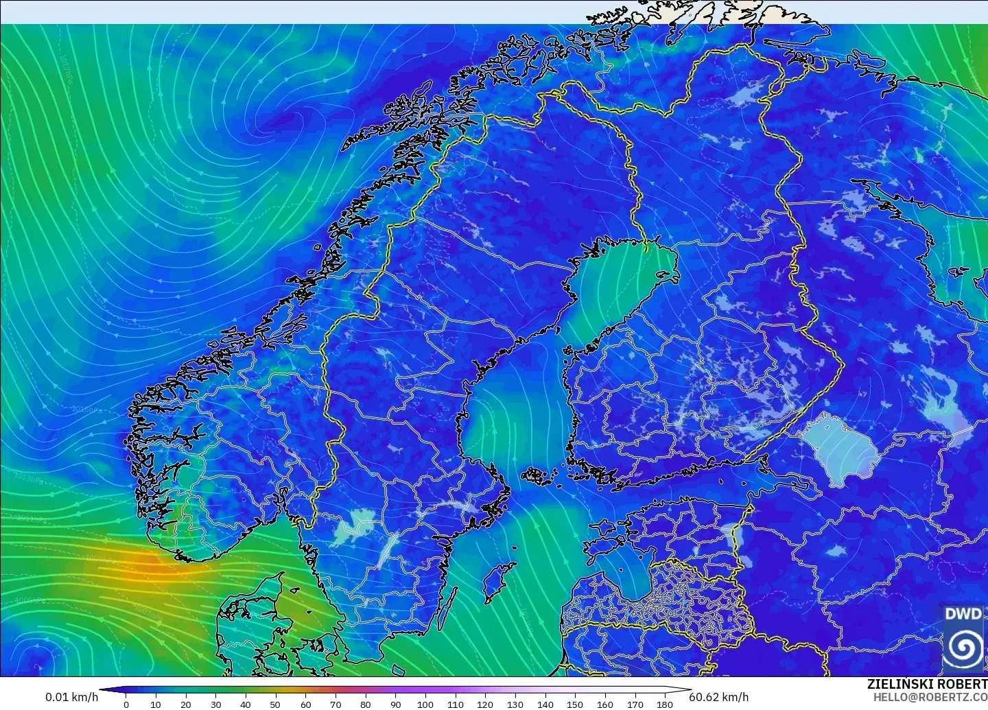 ICON model - Scandinavia, Wind at 10m