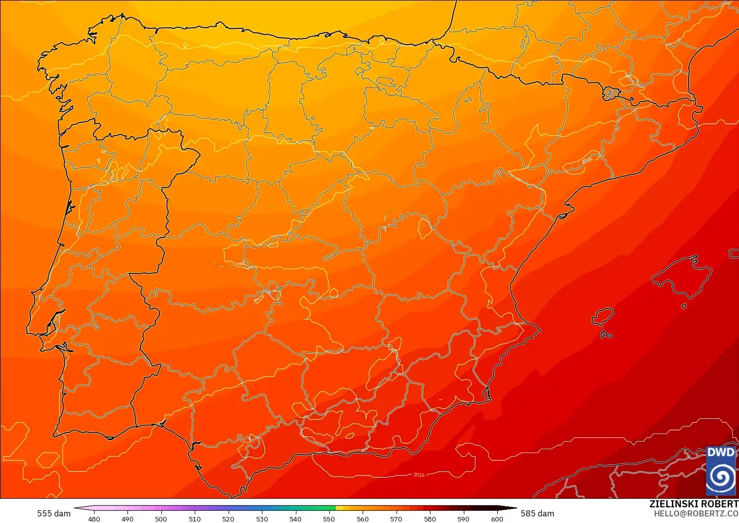 ICON model - Spain, Geopotential height at 500hPa